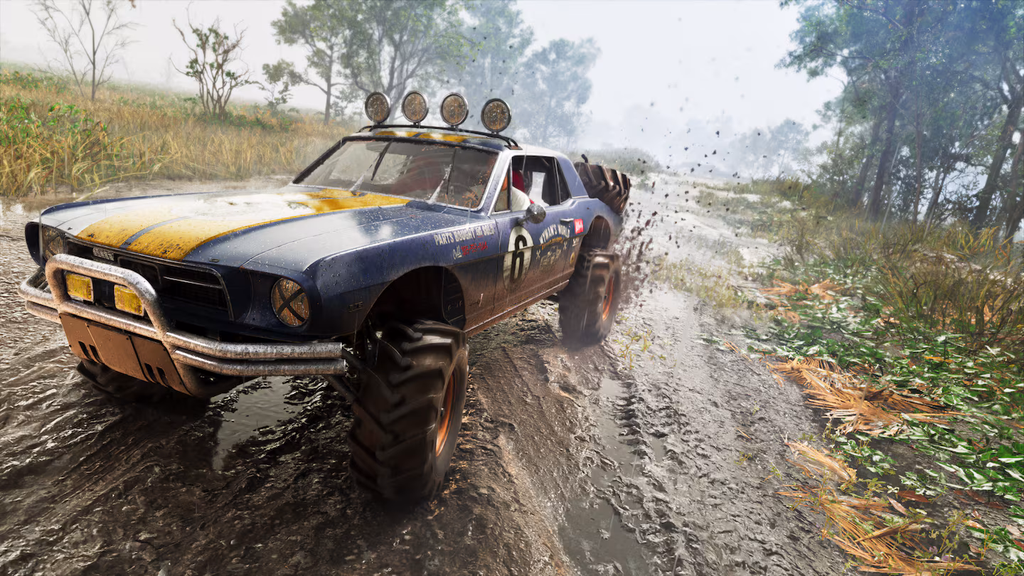 Monster truck racing through muddy terrain in GTA VI
